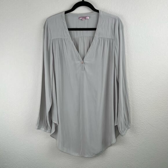 Calypso St. Barth Gray Semi-Sheer Long Sleeve V-Neck Popover Tunic Blouse Large - Picture 12 of 13